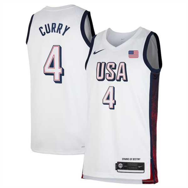 Mens USA Basketball #4 Stephen Curry White 2024 Swingman Stitched Jersey->team usa basketball->NBA Jersey